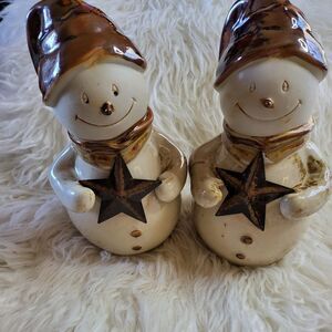 SET of 2 vintage ceramic snowmen holding stars 🌟